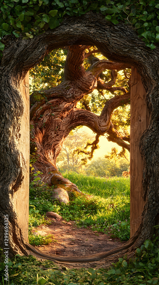Ancient Tree Seen Through Stone Archway Ancient Tree Seen Through Stone Archway