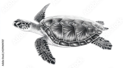 Detailed pencil drawing of a sea turtle, isolated on white.