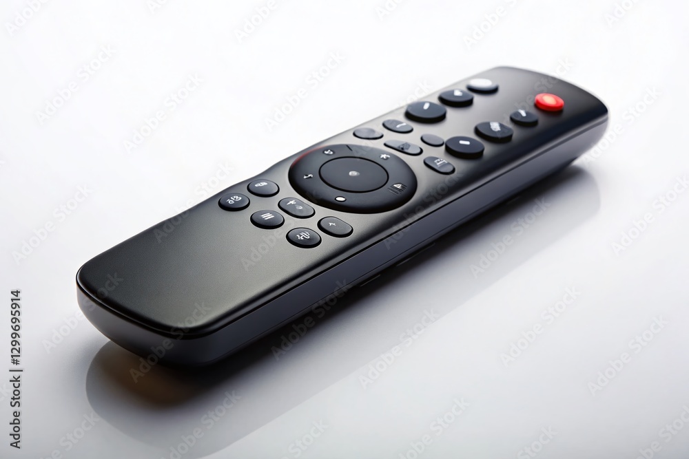 Sleek Black Smart Remote Control on White Background - Low Light Photography Sleek Black Smart Remote Control on White Background - Low Light Photography