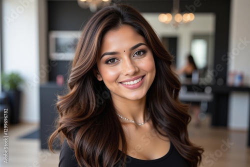 A Portrait of a Smiling Young South Asian Woman with Long Dark Hair in a Modern Interior Setting, Radiating Confidence and Warmth Free Download A Portrait of a Smiling Young South Asian Woman with Long Dark Hair in a Modern Interior Setting, Radiating Confidence and Warmth - GFXLoad