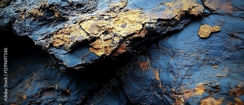 Texture of Oxidized Rock with Golden Accents Abstract Geological Formation Dark and Deep Coloration photo