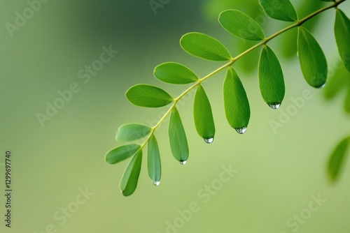 Dewdrops on vibrant green leaves. (1)