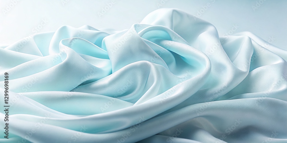Fototapeta premium Soft Blue Drape on White Fabric, Elegant Textile Background, Clean Minimalist Photography