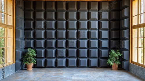 Acoustic panels, room, studio, plants, windows, quiet, soundproofing, interior, design, background