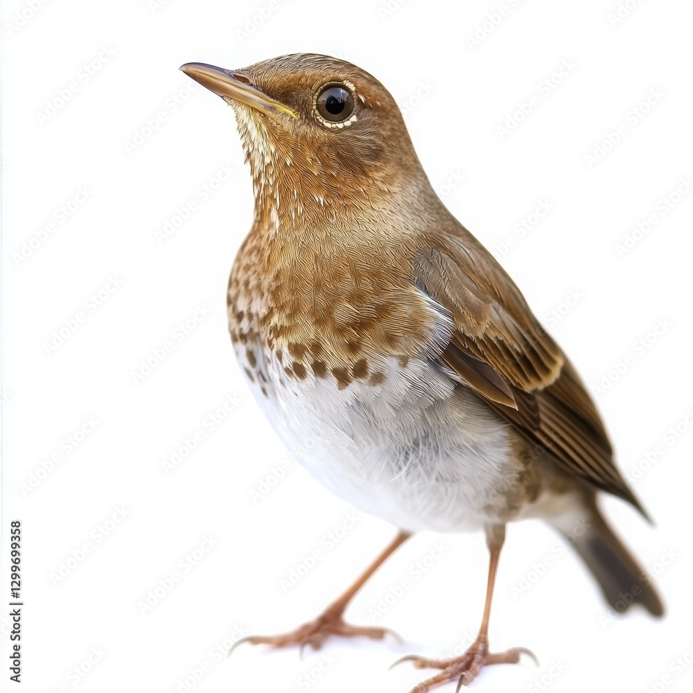 Fototapeta premium Charming Little Bird Standing Gracefully Against White Background