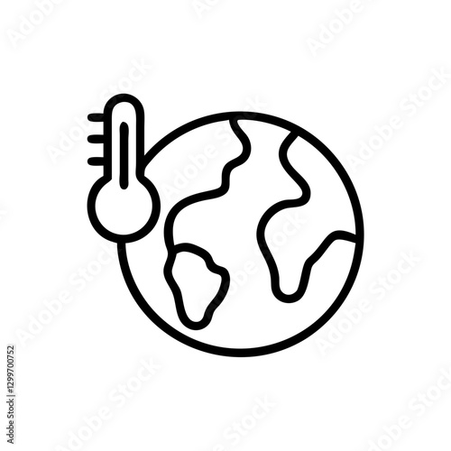 Outline illustration of Earth with thermometer representing global warming and climate change  