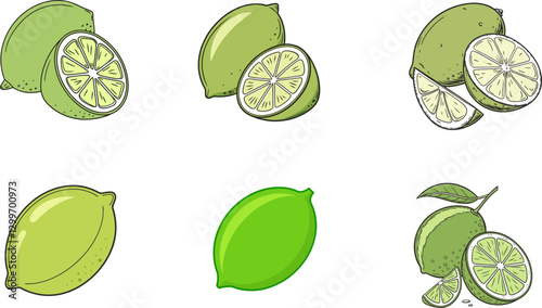 Set of Lime Illustrations Clipart Collection. Unique Citrus Fruit Vector Illustrations.