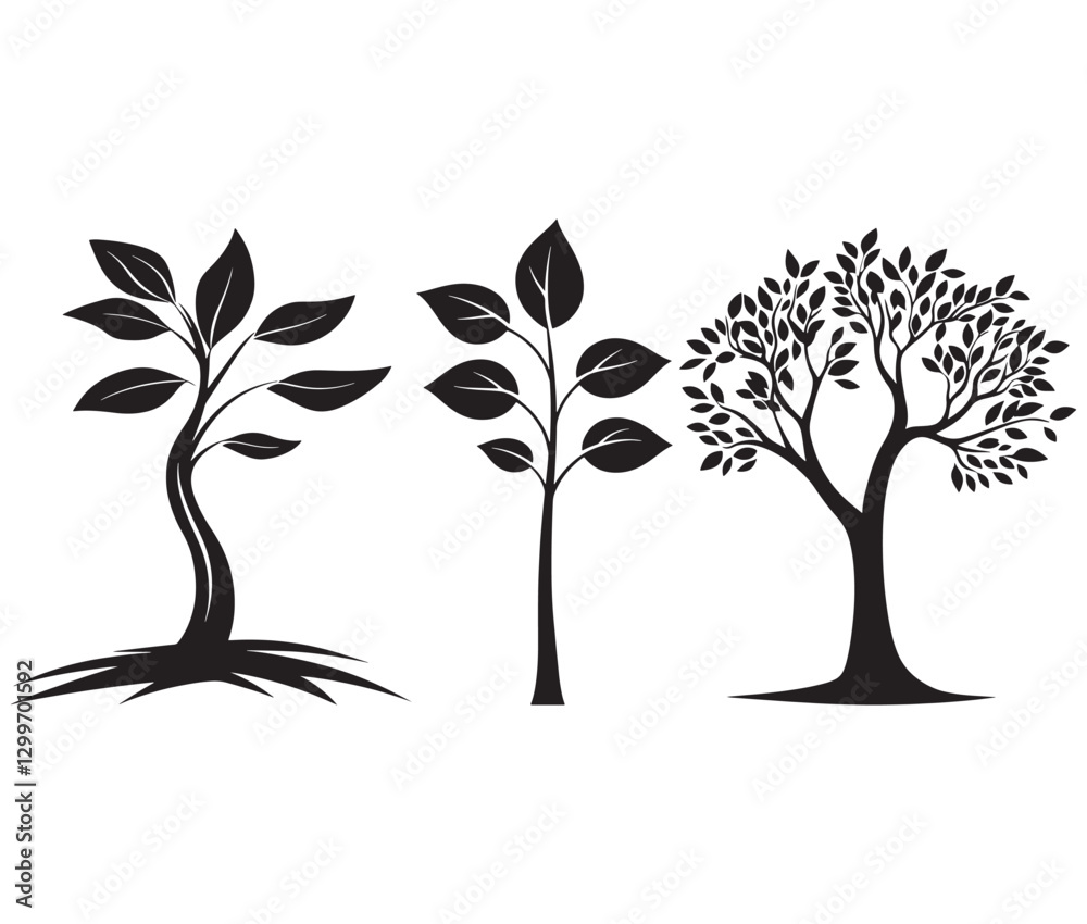 Obraz premium Tree Silhouette Vector. Elegant Tree Silhouette Design with Roots. 