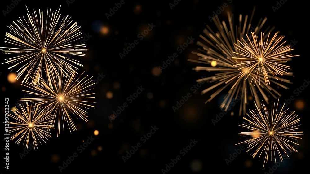 Obraz premium Abstract gold, black, and blue glitter background with fireworks, perfect for Christmas Eve or 4th of July holiday concept, 4th of July, concept