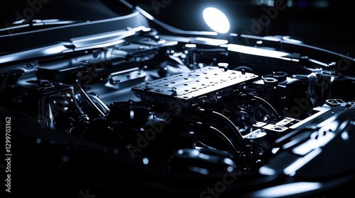 Wallpaper Mural Car Engine Bay Detailed Macro Shot with Spotlight Automotive Technology Mechanical Elegance Performance Engineering Futuristic Design Torontodigital.ca