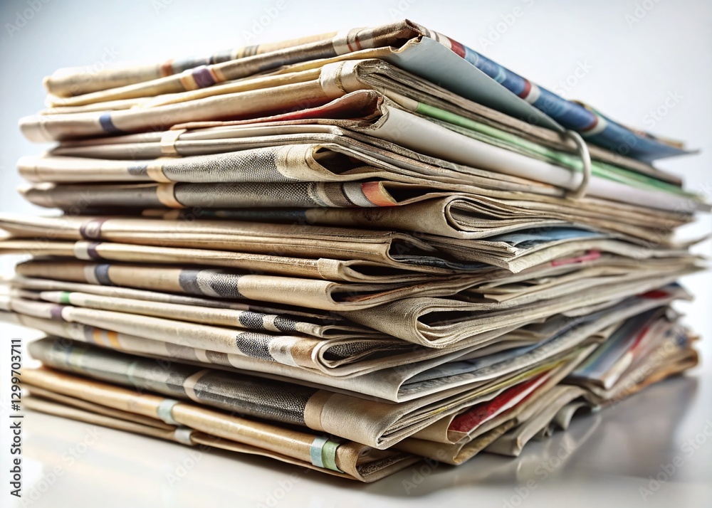 Stack of Old Newspapers on White Background - Recycling & Waste Concept Stack of Old Newspapers on White Background - Recycling & Waste Concept