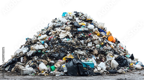 Isolated pile of garbage trash highlighting environmental impact, waste management, and the importance of recycling to reduce pollution and landfill issues. photo