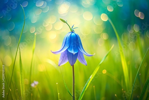 Stunning Bluebell Wildflower on Summer Meadow, Blurred Green Background - High-Resolution Stock Photo