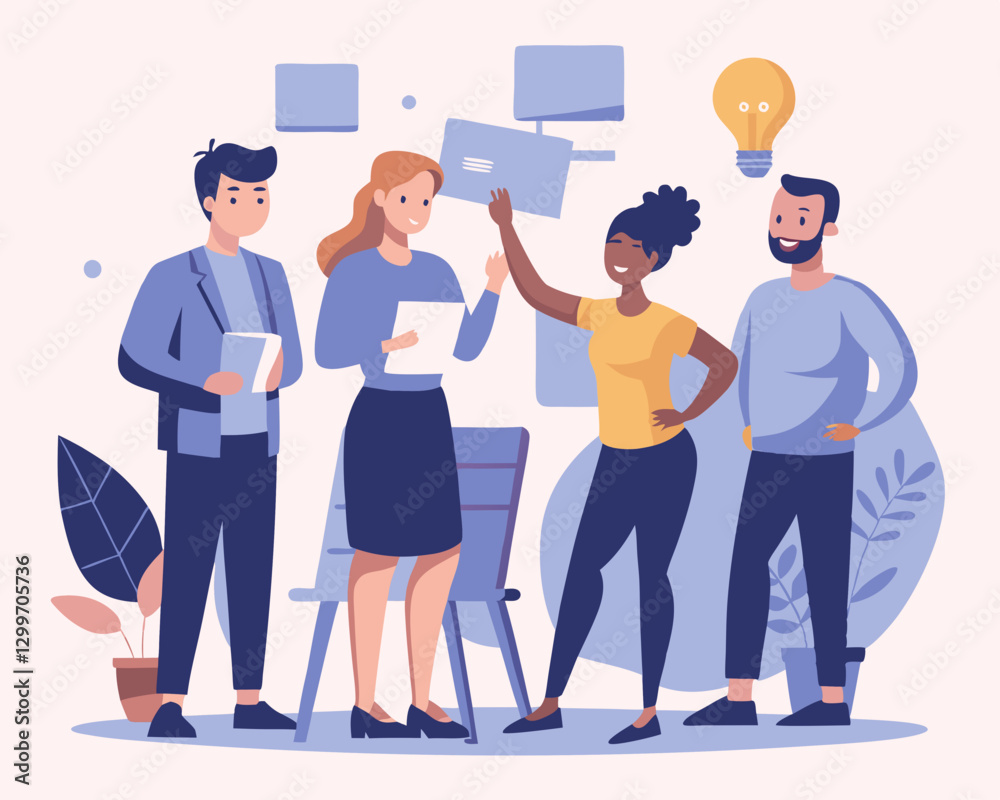 Business Workshop Team Discussion with Sticky Notes – Vector Illustration Business Workshop Team Discussion with Sticky Notes – Vector Illustration