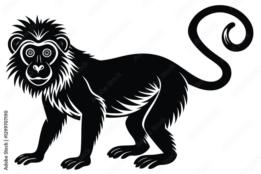 Obraz premium Monkey black silhouette on a white background