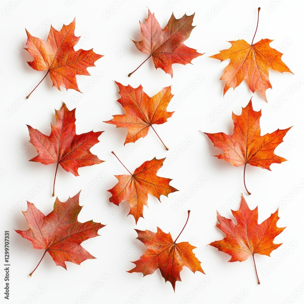 Fototapeta premium Autumn Leaves Artfully Arranged on White Background