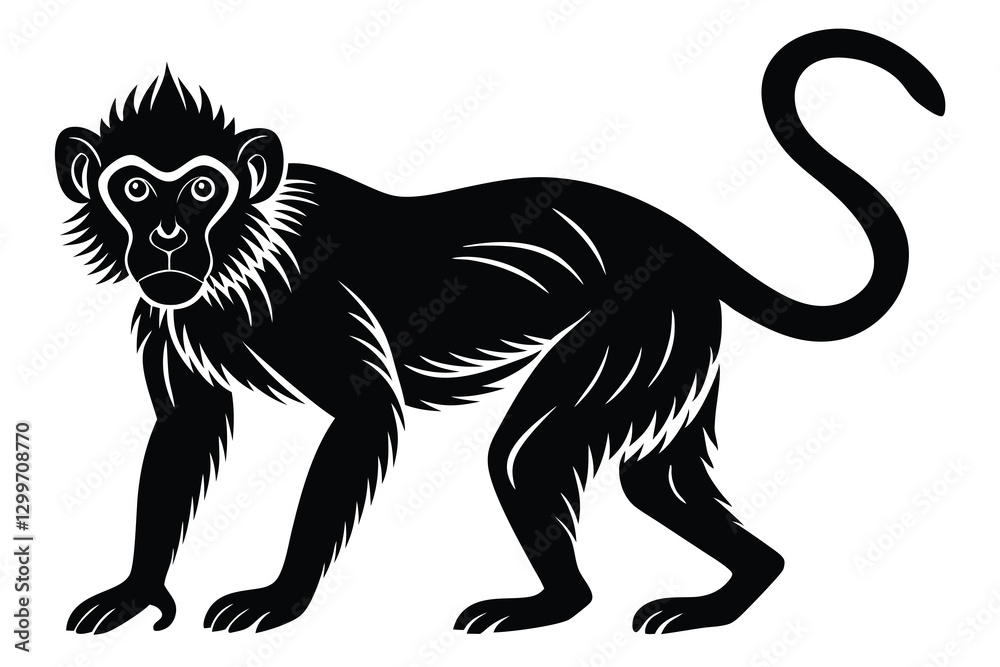 Obraz premium Black and white illustration of a monkey