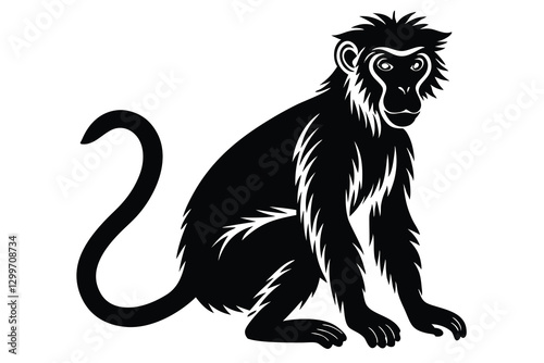 Black and white illustration of a monkey