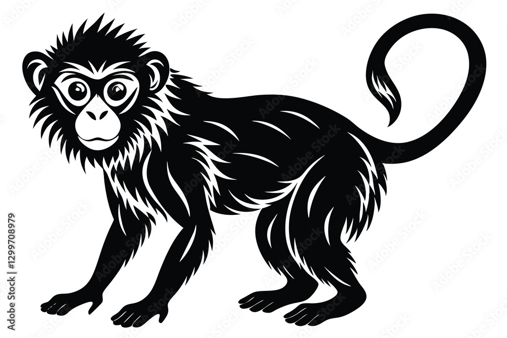 Obraz premium Black and white illustration of a monkey