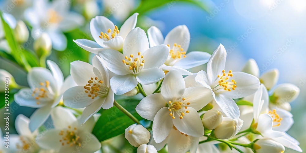 Summer Jasmine Bloom: Fragrant White Flowers, Close-Up Macro Photography Summer Jasmine Bloom: Fragrant White Flowers, Close-Up Macro Photography