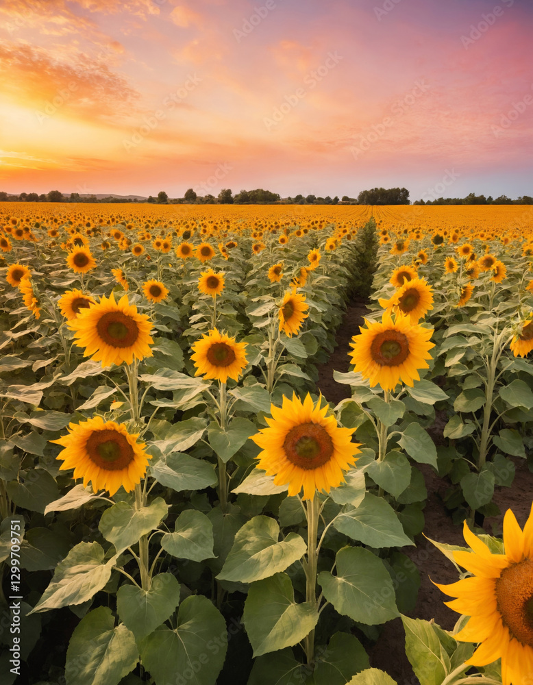 Fototapeta premium Sunflower Field at Sunset