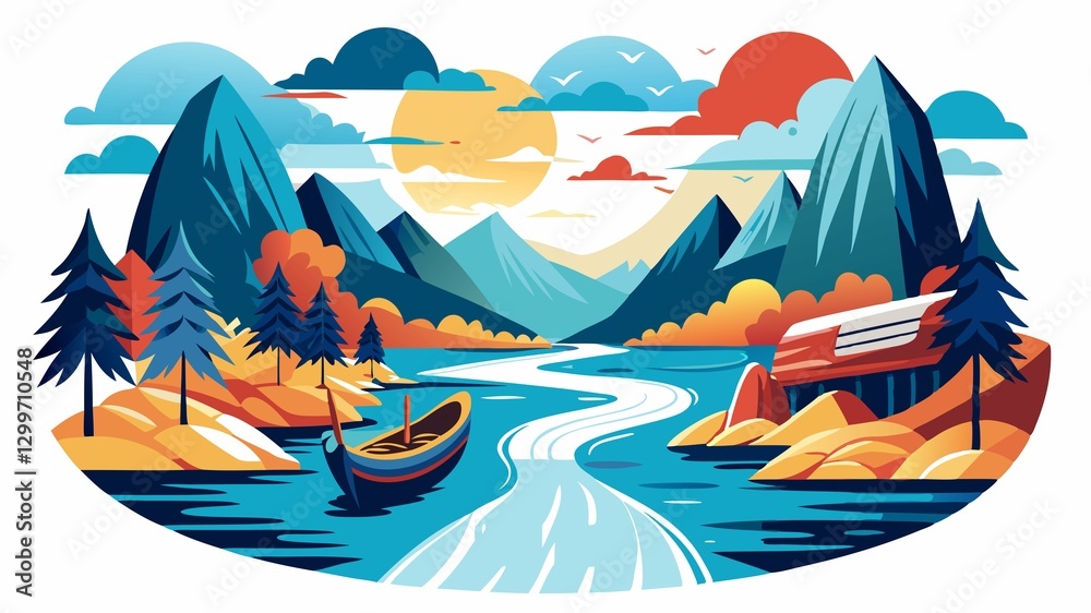 This image offers a visually stunning and evocative depiction of a river journey, effectively capturing the thrill, beauty, and adventurous spirit associated with exploring waterways, making it suita This image offers a visually stunning and evocative depiction of a river journey, effectively capturing the thrill, beauty, and adventurous spirit associated with exploring waterways, making it suita