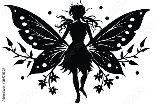 Silhouette of a Graceful Fairy with Wings