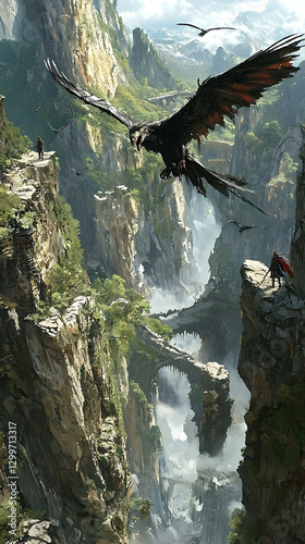 Black Dragon Soaring Over Mountainous Landscape