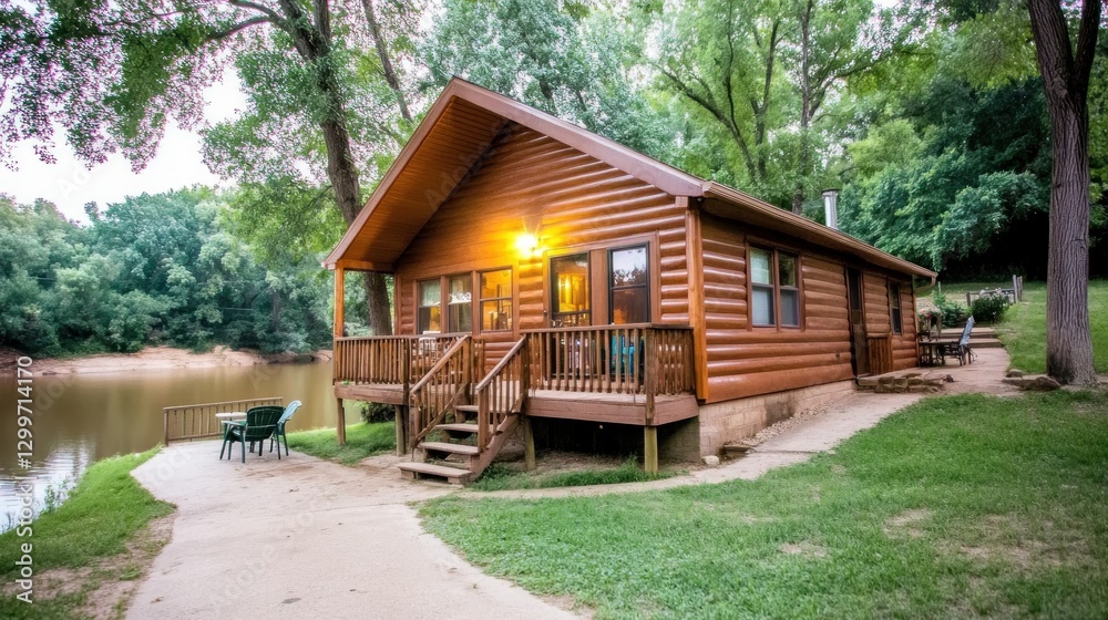 Cozy cabin getaway on a lake, nestled amongst trees for vacations Cozy cabin getaway on a lake, nestled amongst trees for vacations