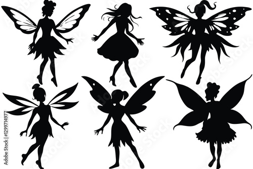 A black and white of a cute fairy silhouette Vector