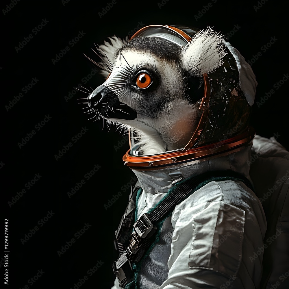 Obraz premium Adventurous Lemur Astronaut in Futuristic Space Suit Exploring Unknown Worlds