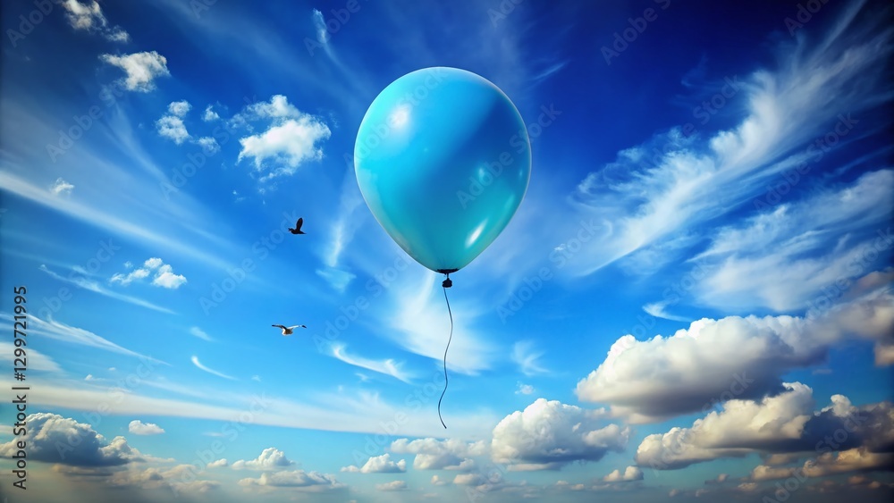 Obraz premium Surreal Sky Blue Balloon: Dreamlike Flight in Azure Heaven