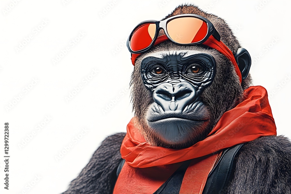 Rugged Gorilla Adventurer Sporting Stylish Sunglasses and Gear for Outdoor and Nature Conservation Rugged Gorilla Adventurer Sporting Stylish Sunglasses and Gear for Outdoor and Nature Conservation