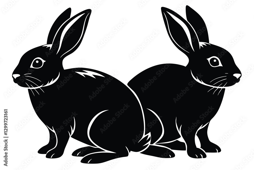 Fototapeta premium Black side silhouette of a rabbit isolated on white background