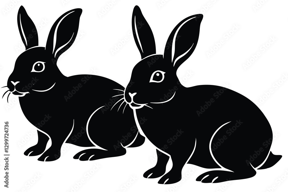 Obraz premium Silhouettes of bunnies isolated on a white background