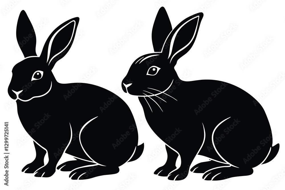Fototapeta premium Silhouettes of bunnies isolated on a white background