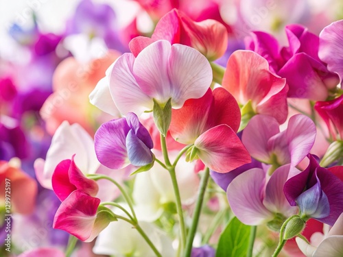 Sweet Pea Flowers Isolated on White Background - High-Resolution Stock Photo