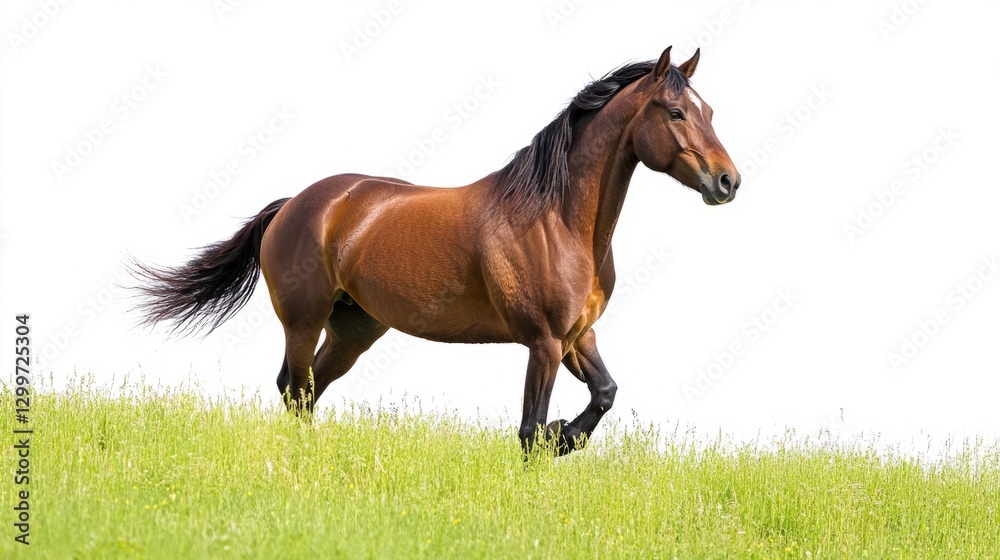 Obraz premium Meadow Horse Isolated Overview with Meadow with White