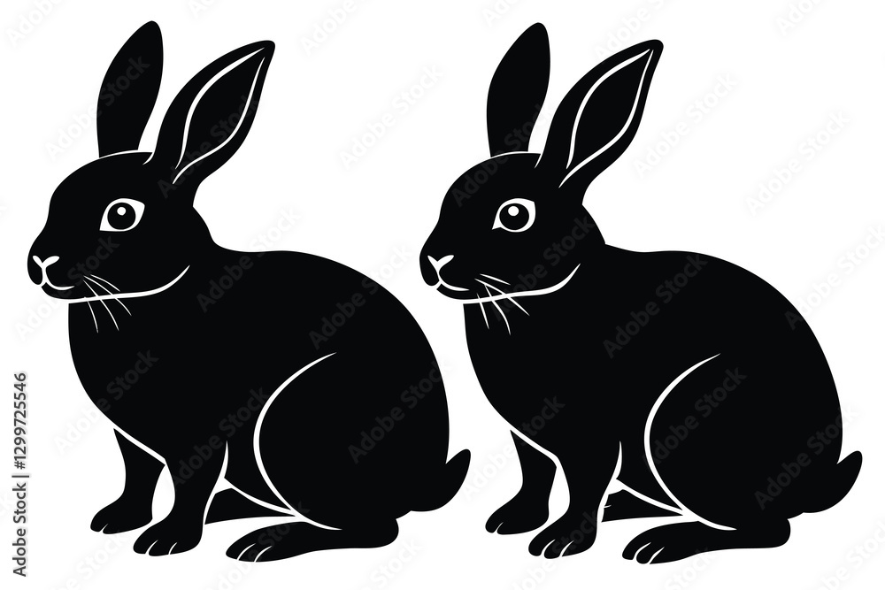 Obraz premium Silhouettes of bunnies isolated on a white background