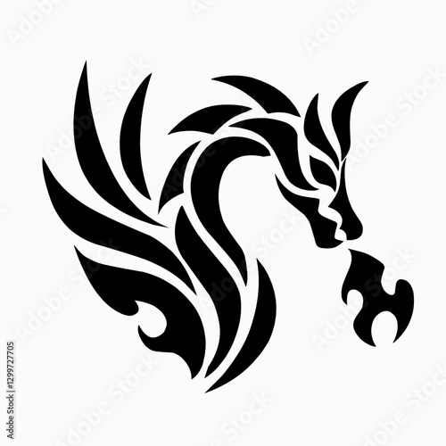 illustration vector graphic of tribal art design dragon with wings spitting fire