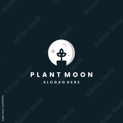 moon plant logo. plants grow on the moon logo concept. very suitable for plant logo