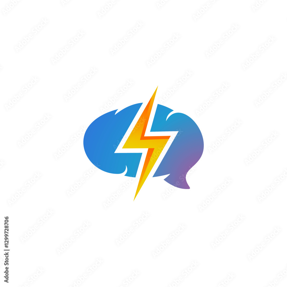 A logo featuring a stylized speech bubble with a lightning bolt running through it A logo featuring a stylized speech bubble with a lightning bolt running through it