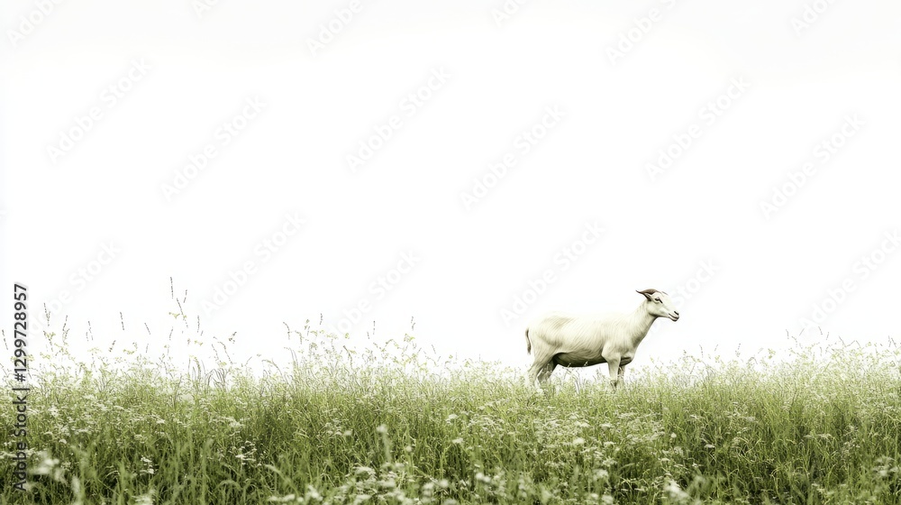 Fototapeta premium Meadow Goat Isolated Experience with Meadow with White