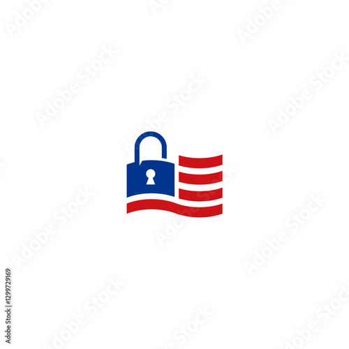 A logo featuring a stylized padlock superimposed over a simplified representation of the American flag