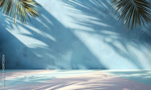 Pastel room with tropical palm shadows for a summery vibe.