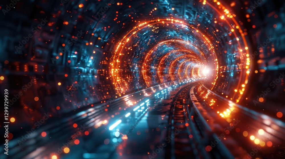 Obraz premium Abstract Futuristic Tunnel with Glowing Red and Blue Lights