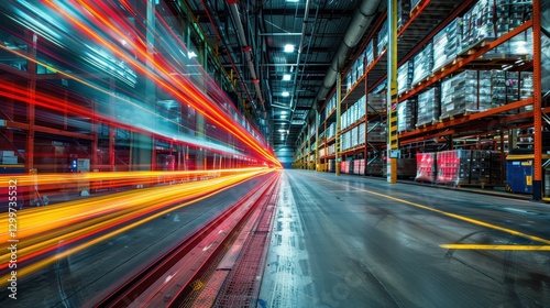 Dynamic Light Trails in a Modern Warehouse