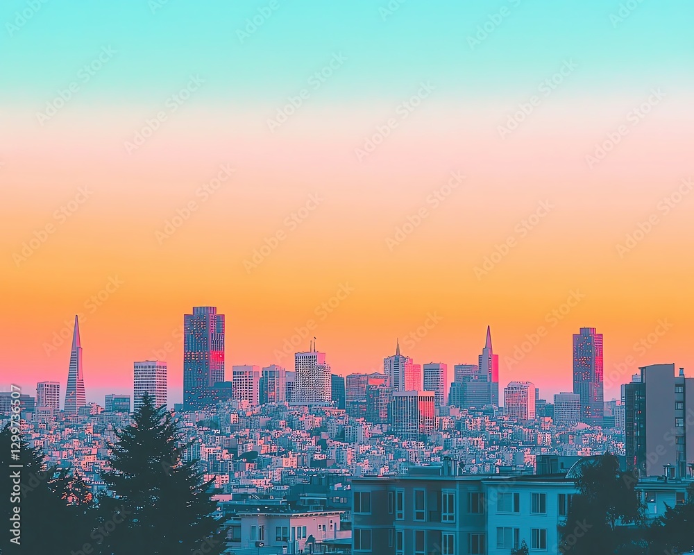 Fototapeta premium Stunning skyline at sunset with vibrant colors.