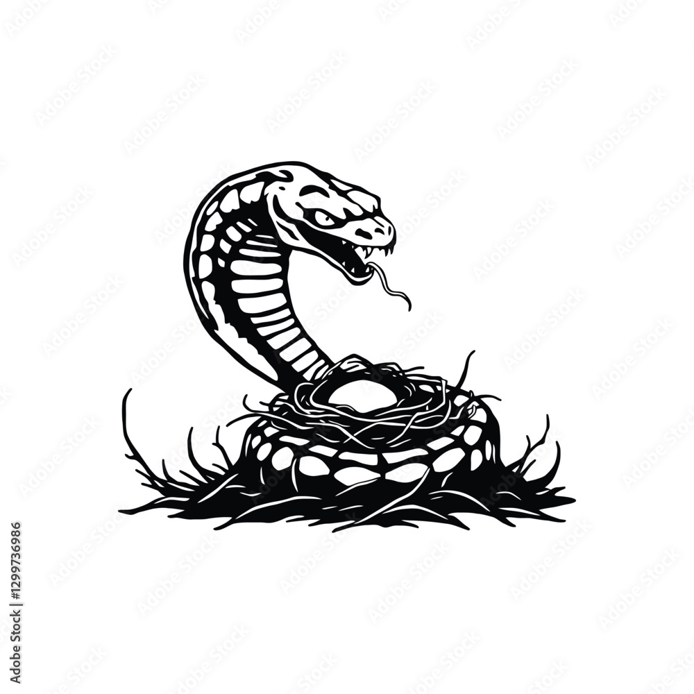 Obraz premium Reptile Snake Protecting Nest Sketch Vector Design Element