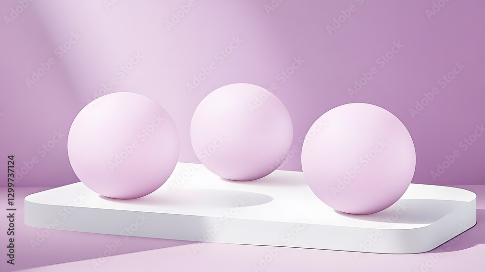 Three Pastel Pink Spheres on White Platform Minimalist Product Display Three Pastel Pink Spheres on White Platform Minimalist Product Display
